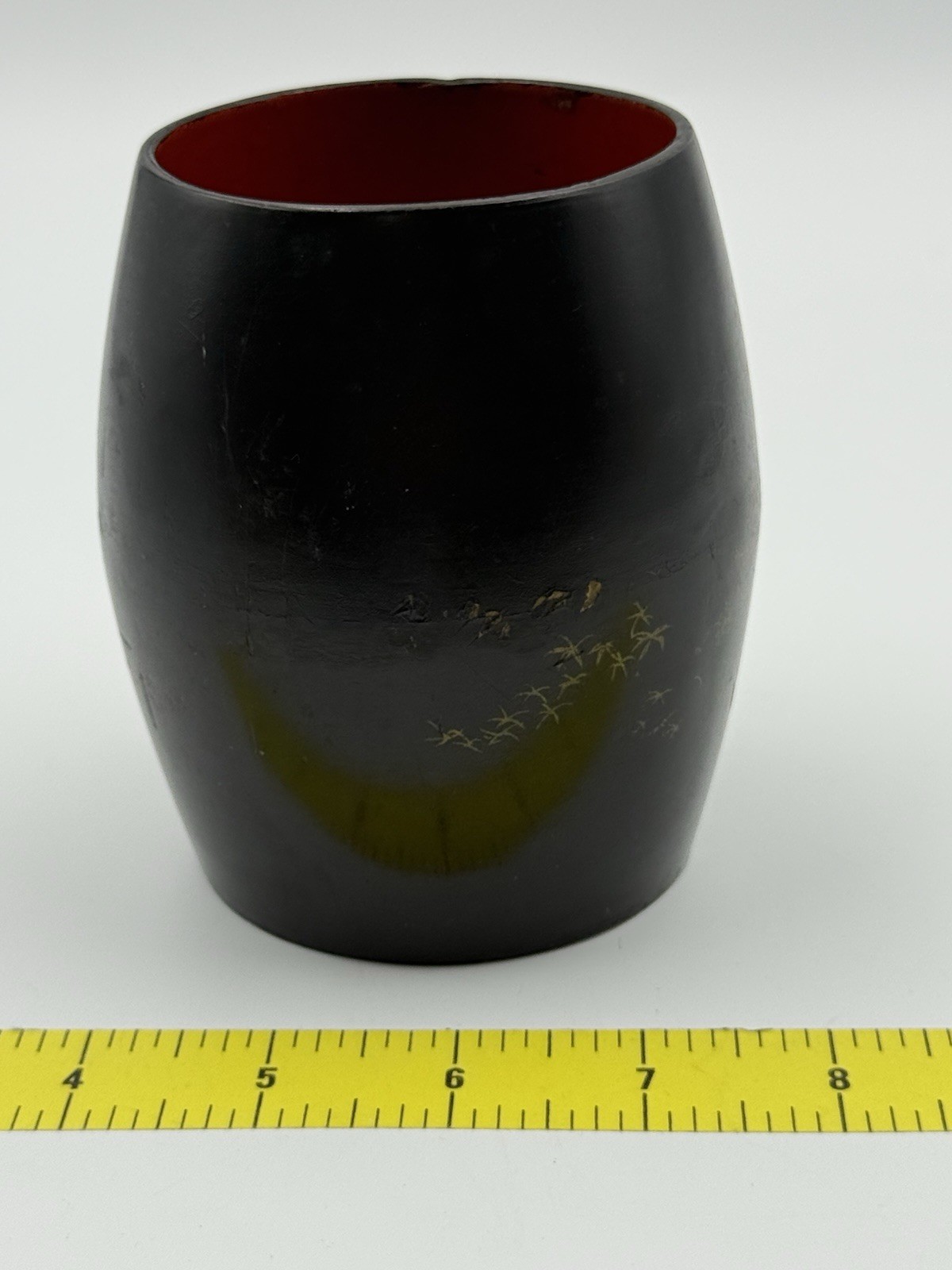 Antique Vietnamese Sơn Mài Lacquer Brush Pot • Múa Lân Lion Dance • Hand Painted