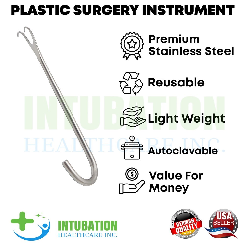 Freeman Double Skin Hook 2 Sharp Prongs Breast Retractors Plastic Surgery Tools