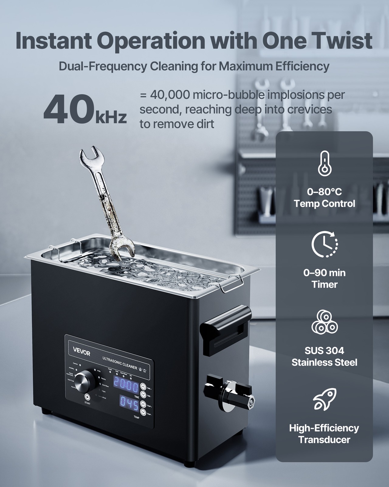 VEVOR 6L Ultrasonic Cleaner Professional Cleaning Machine with Knob Control