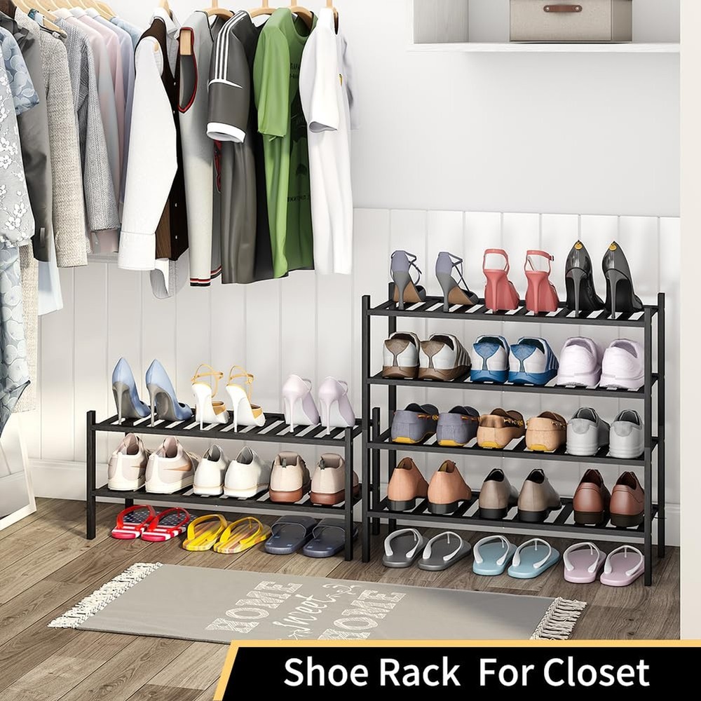 4-Tier Bamboo Shoe Rack for Entryway, Stackable | Heavy Duty | Multi-Function...