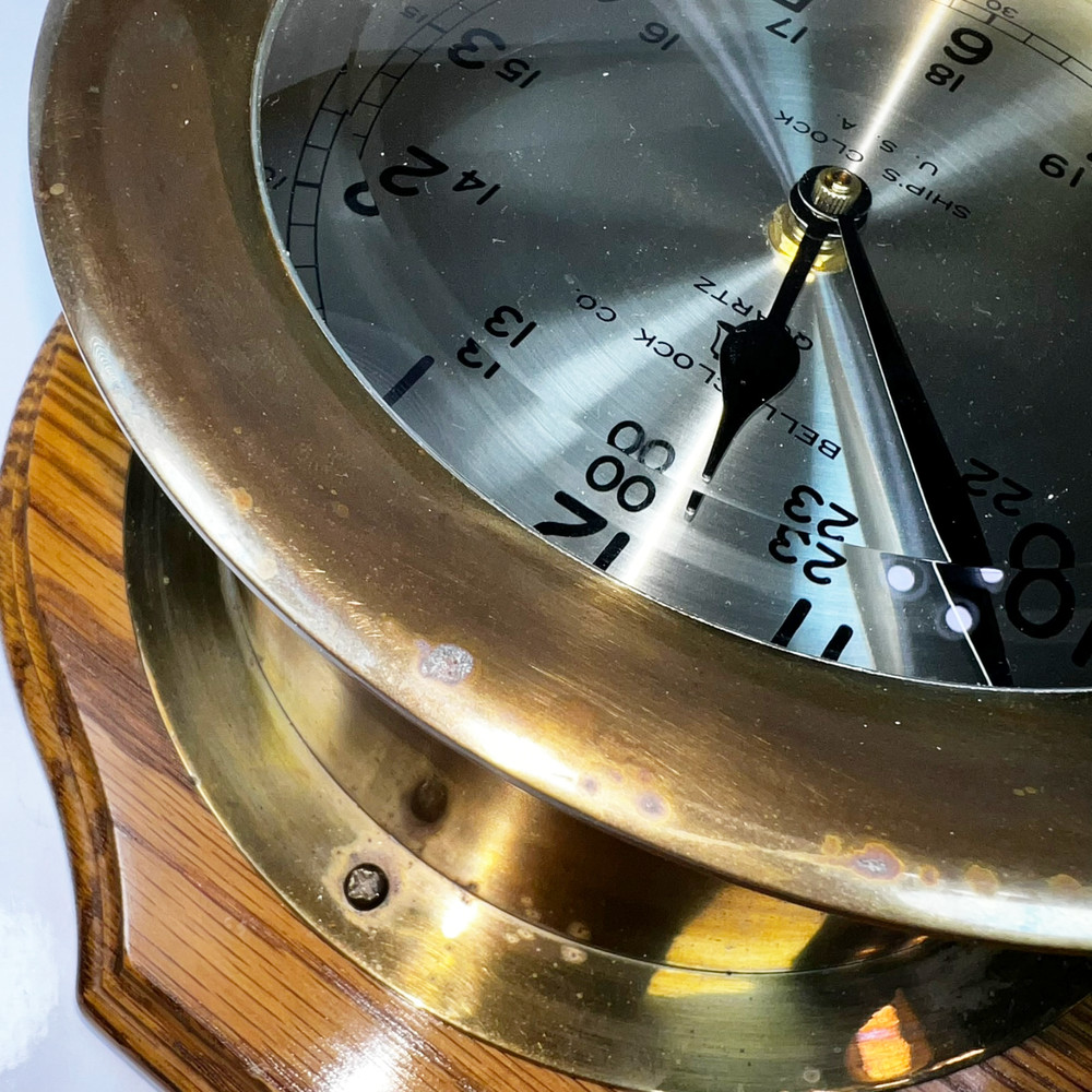 Bell Clock Co Solid Brass Ship Clock & Barometer Weather Station Tested