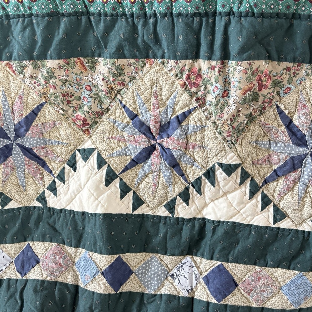 Vintage Mariner’s Compass Quilt King Size Patchwork Medallion Green Blue