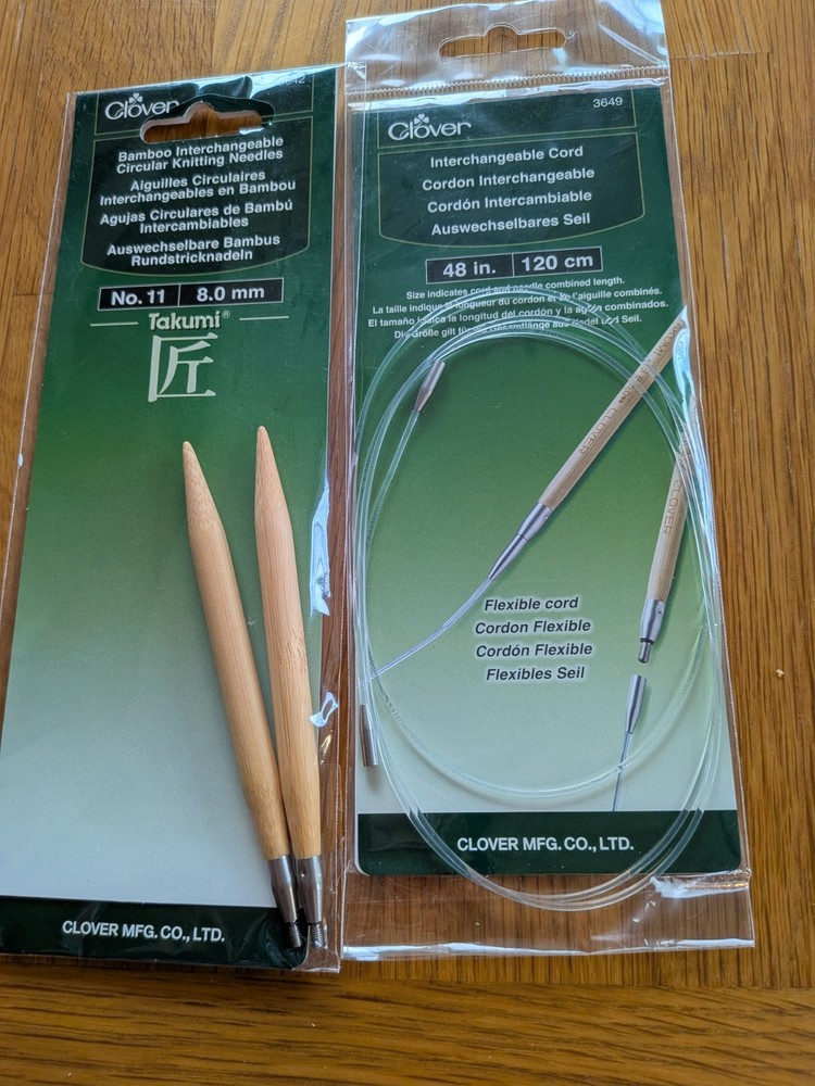Clover Interchangeable Cord-48 Inches (2Pk) & Bamboo Interchangeable Needles