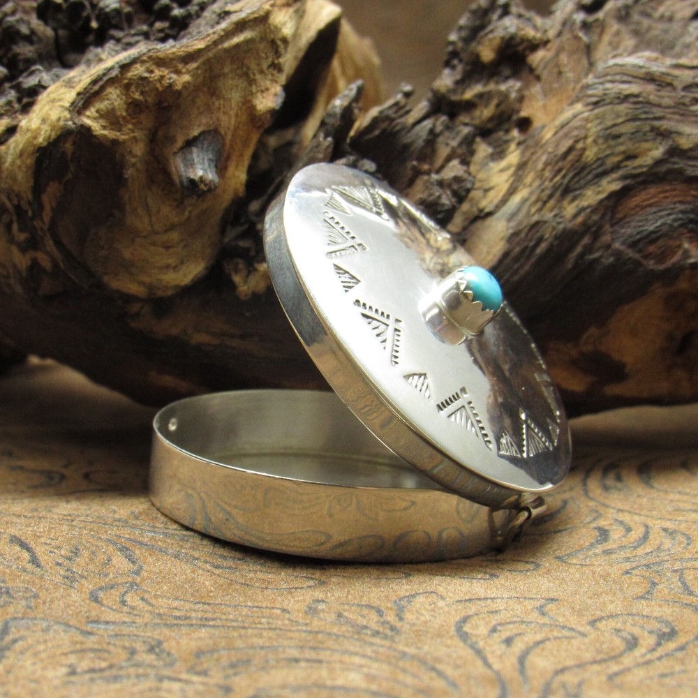 Small Sterling Silver Turquoise Pill Container+