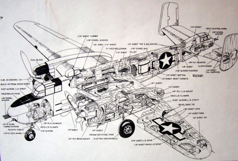 B-25 PLAN + CONSTRUCTION ARTICLE to Build a Profile UC Stunt Model Airplane