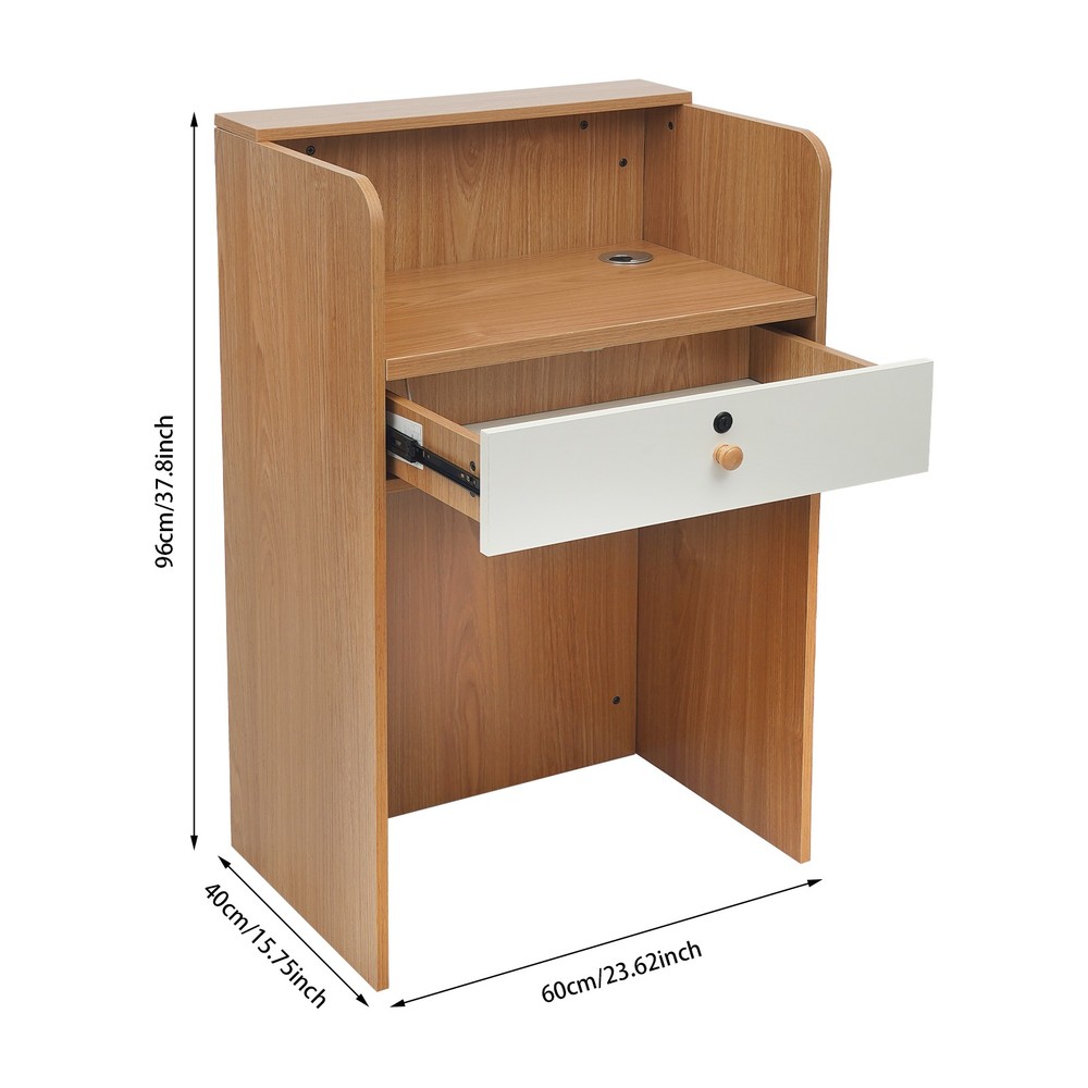 Reception Desk with LED Light Checkout Counter Table w/ Storage Drawer Store Use