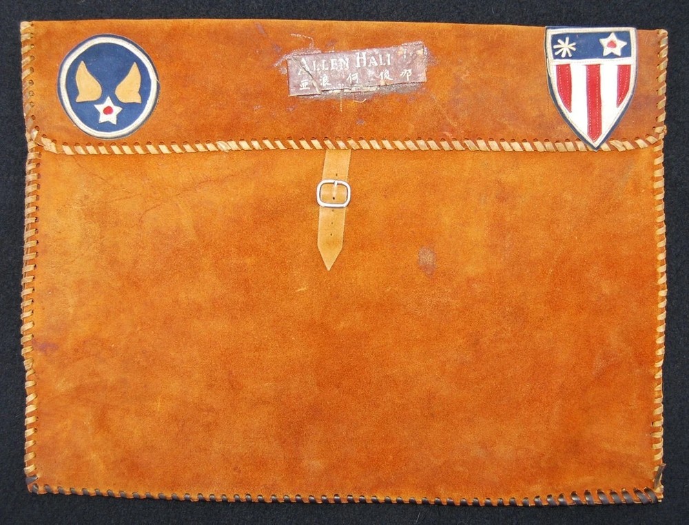 WWII Leather AAF CBI Made Pilots Navigation Kit or Bag with Name Tag & Patches