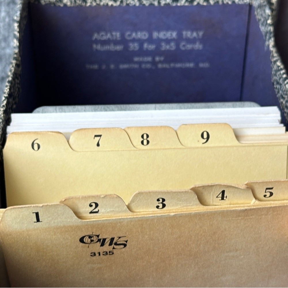 Vintage index card file box lidded storage speckled rectangular journal crafting