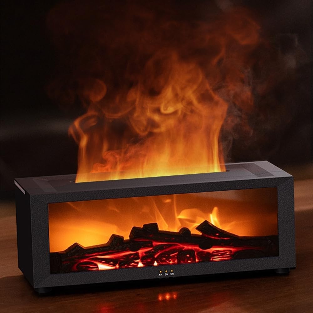 Essential Oil Diffuser, Fireplace Flame Oil Diffuser, Aroma Humidifier (Black)