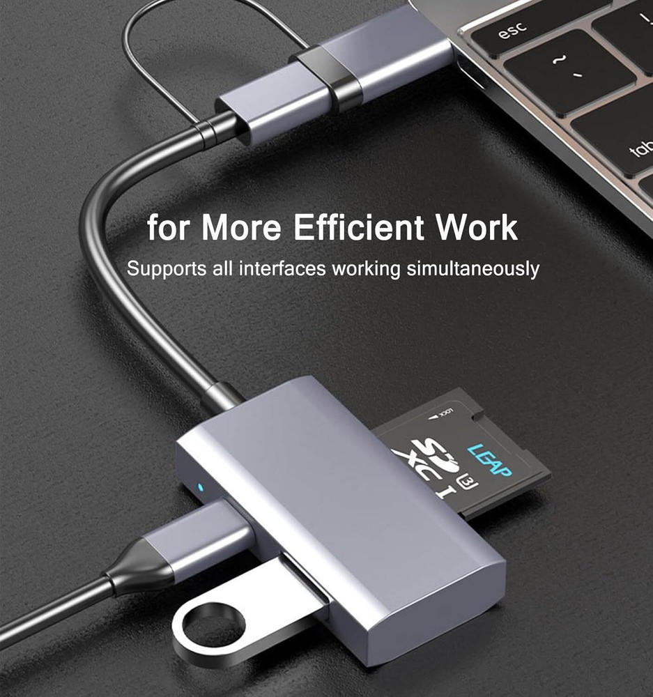 USB C USB 3.0 SD Card Reader 4 in 1, USB A&C Hub with Memory SD/TF Card Reader