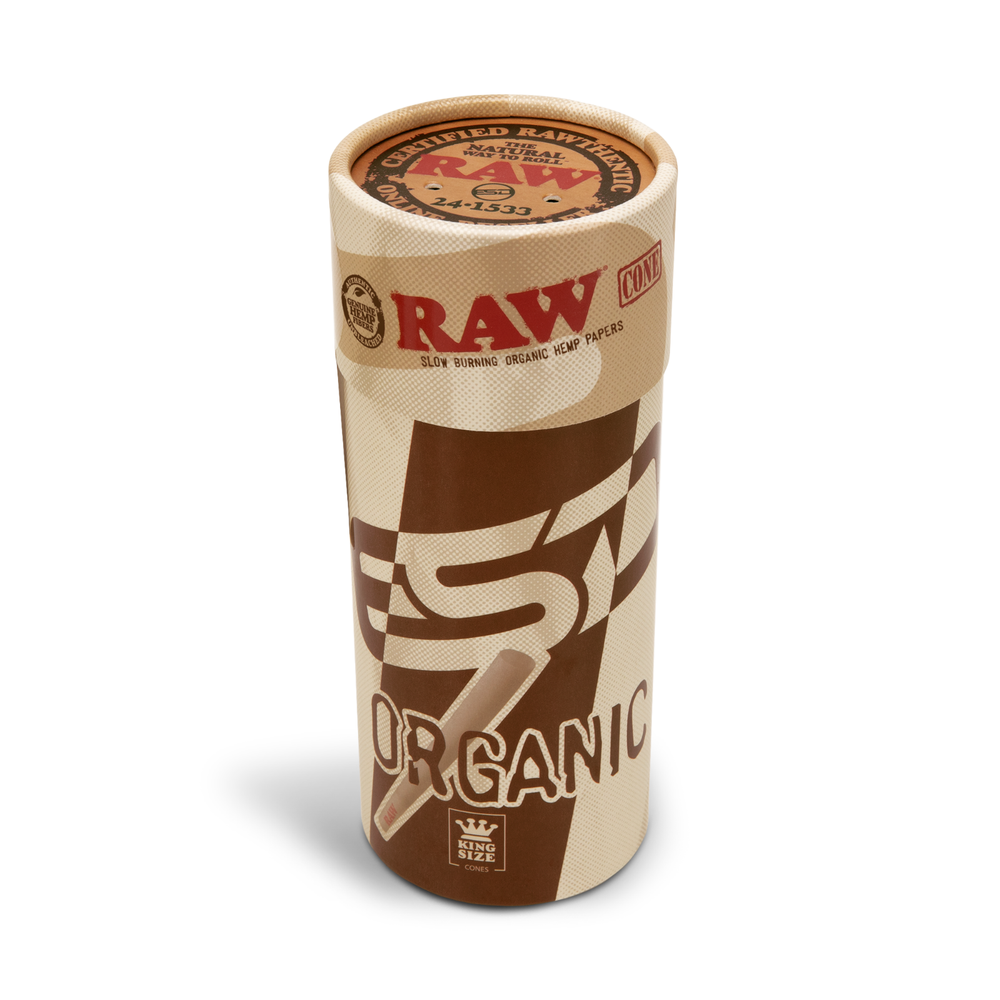RAW King Size Organic Pre-Rolled Cones | 50 Pack | Slow Burning Papers