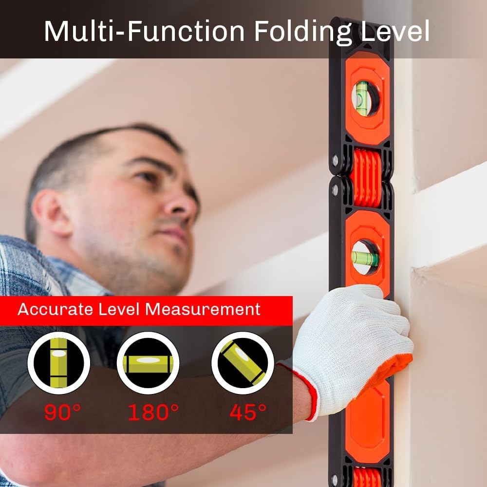 Foldable Multi-Angle Measuring Tool – Magnetic Level Ruler for Red + Black