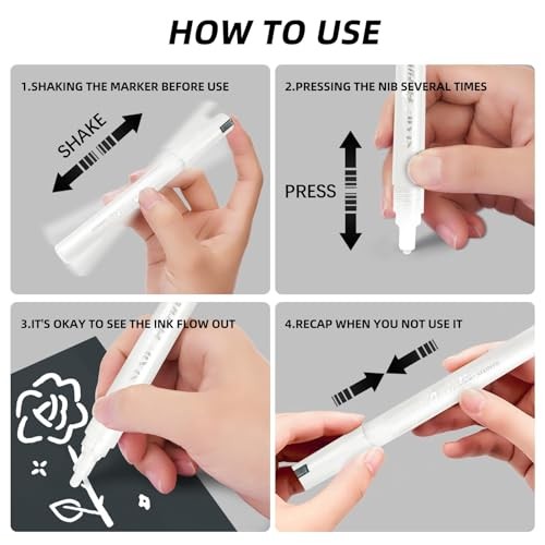 White Paint Markers Pens - 4 Pack 2-3MM Medium Tip Acrylic Medium - White