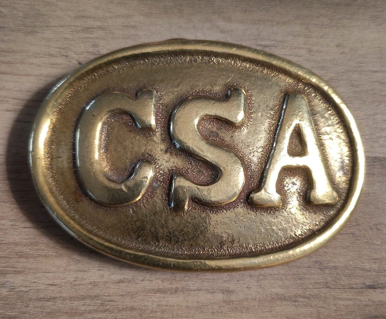 Vintage CSA Confederate States America Solid Brass Belt Buckle, 3"
