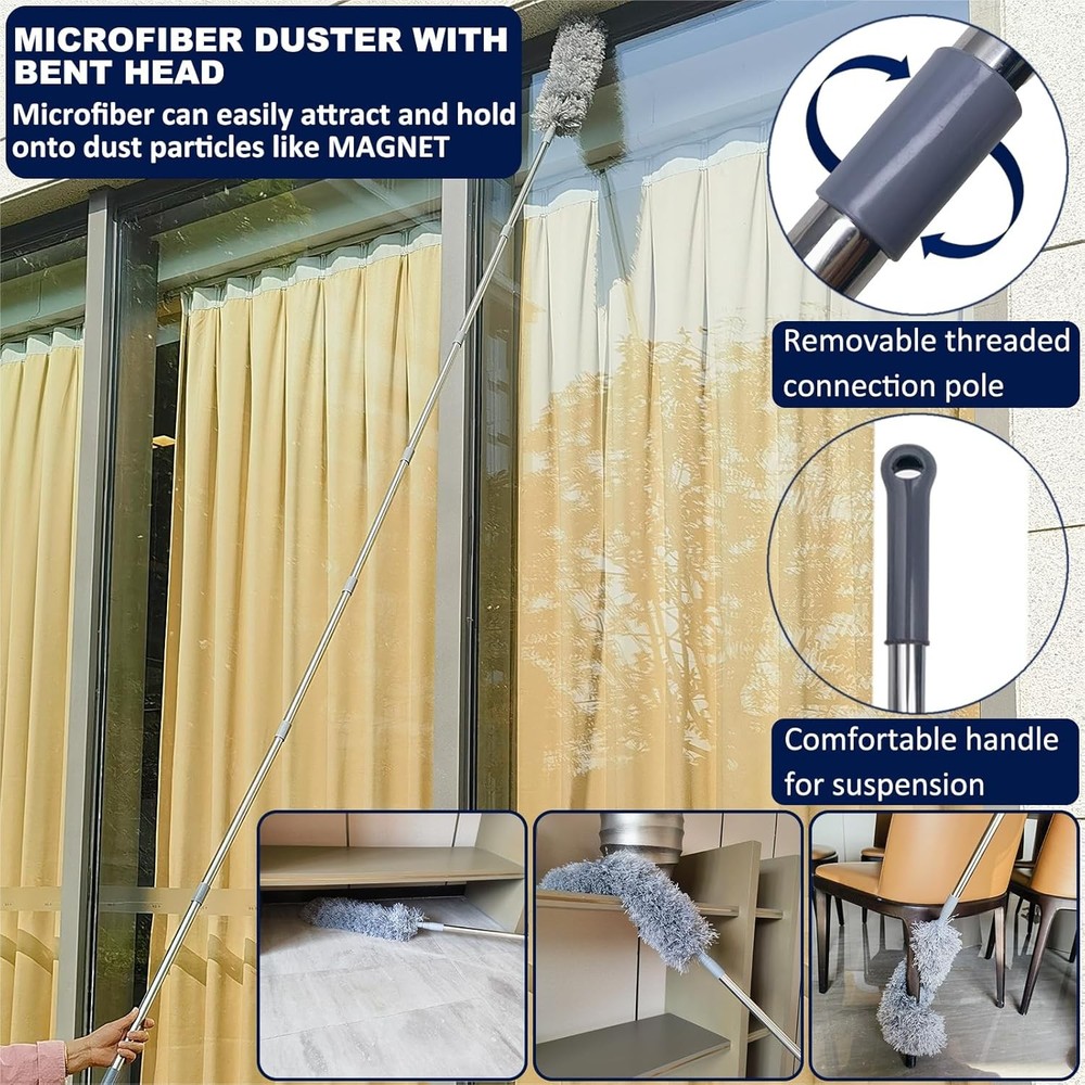 20 Ft+ High Reach Cobweb Dusting Kit with 3-14 Ft Extension Pole/Spider Web