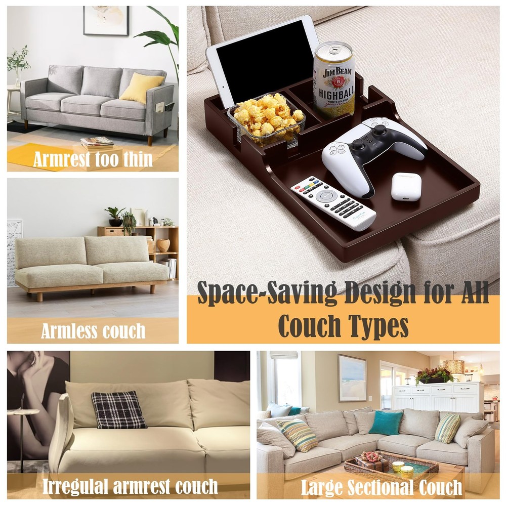Couch Insert Tray, 2-in-1 Insert & Flat Sofa Organizer with 4 Compartments,Fi...