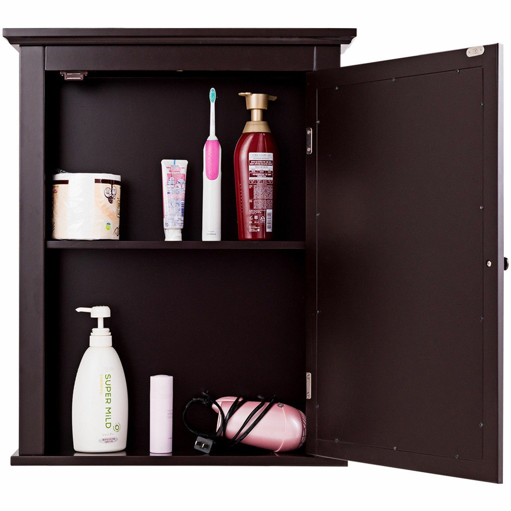 Bathroom Mirror Cabinet Wall Mounted Storage Organizer Adjustable Shelf Brown