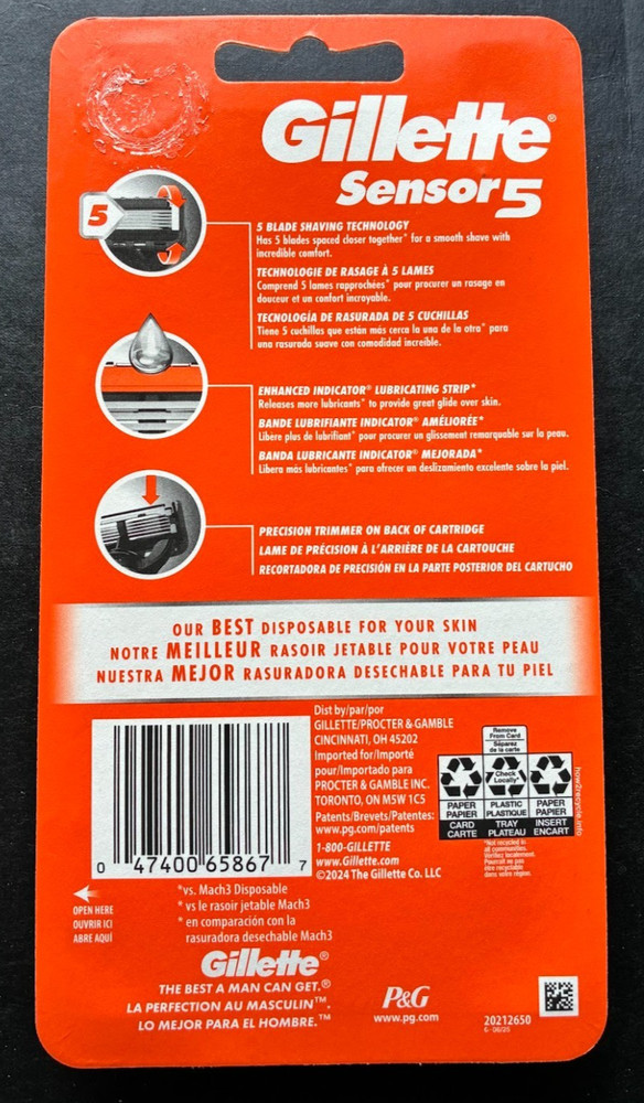 ~~~ NEW IN PACKAGE GILLETTE SENSOR 5 DISPOSABLE RAZOR 2 PACK - FREE SHIPPING ~~~