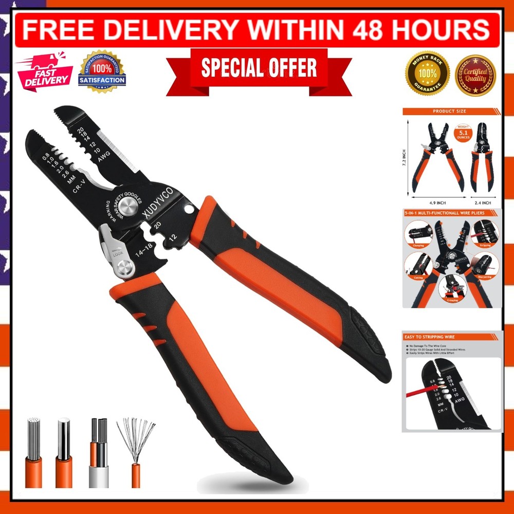 Versatile 7-Inch Wire Stripper Tool - 5 Functions for Home and Professional Use