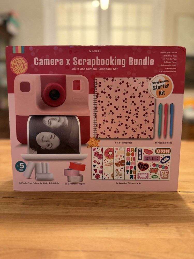 MVMT Camera & Scrapbook Bundle, Cherry, (B & W Instant Print Digital Camera) NEW