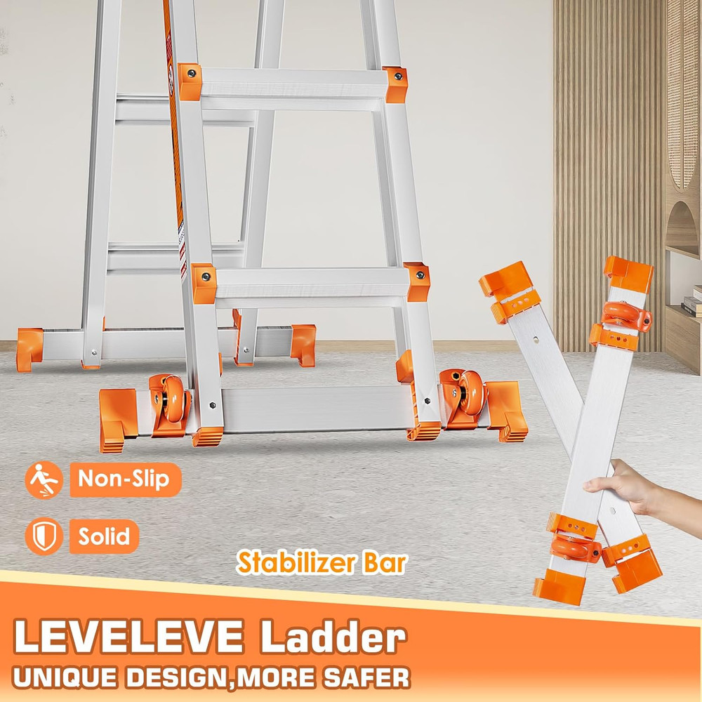 LEVELEVE Telescoping a Frame Ladder, 22FT Multi Position Ladder with Stabilizer