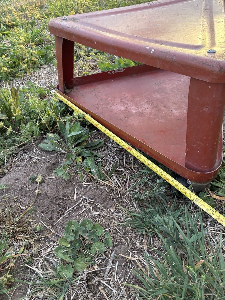 Vintage Red Triangular Mechanic Industrial Rolling Metal Stool on Wheels