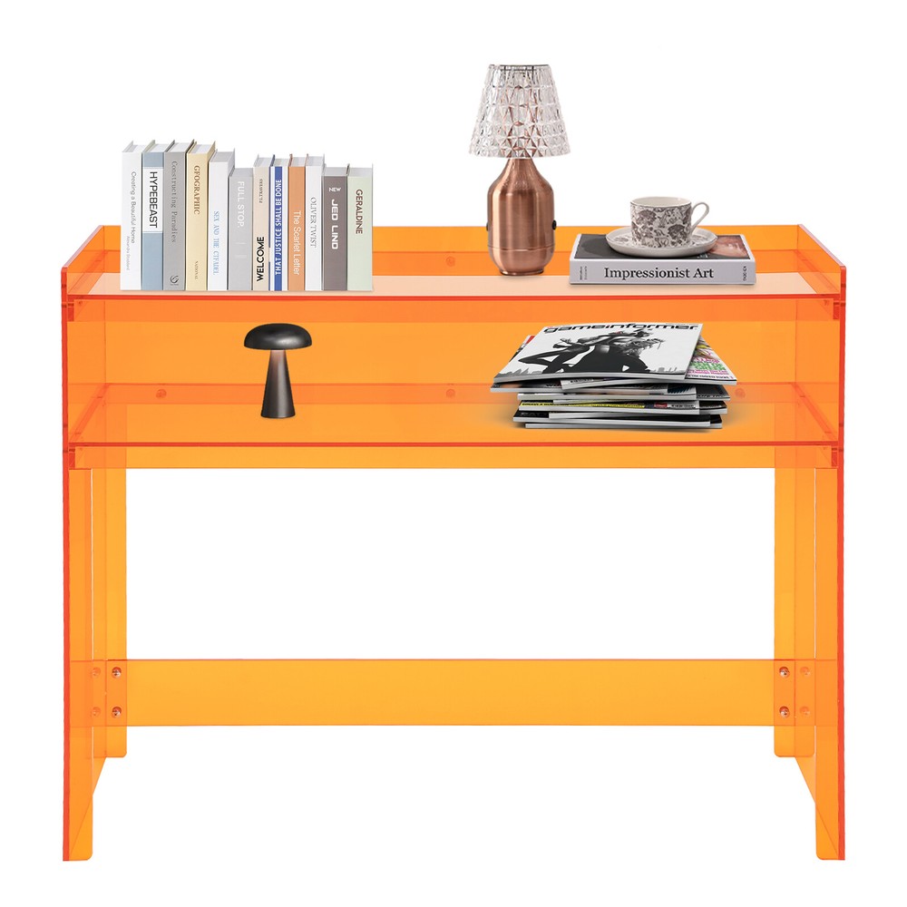 2 Tier Acrylic Table Clear Entry Table Small Entryway Table Orange 100*30*80cm