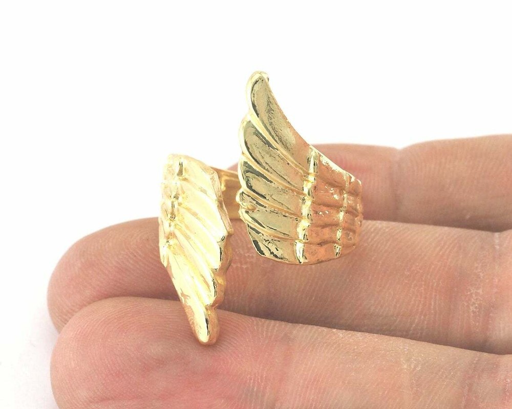 Ring Wings Adjustable Ring Shiny Gold Plated brass Angel Flying Wing Wrap