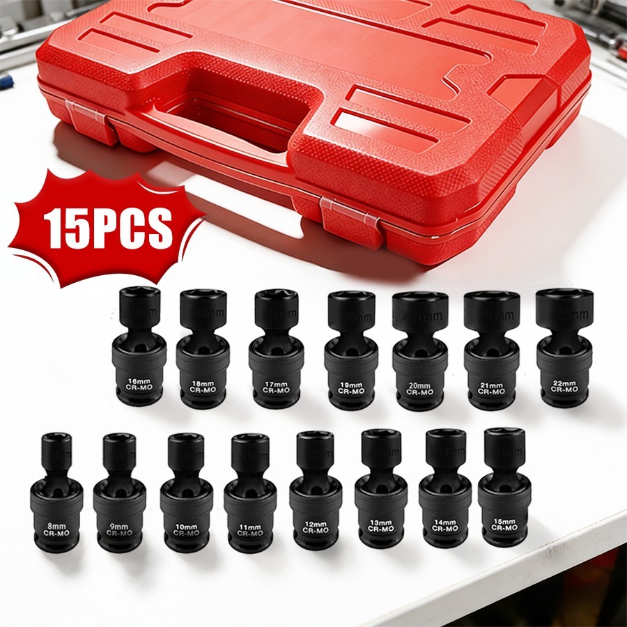 15pcs Impact Universal Swivel Socket Set, 3/8" Inch