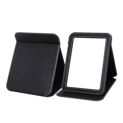 Foldable Desk Mirror Adjustable Angle Rounded Rectangle PU Edge 5.3×6.9” Black