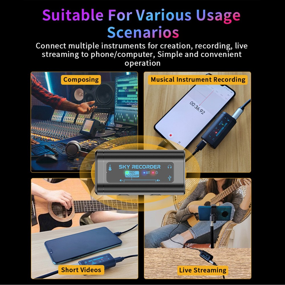 Audio Interface Portable Mini Recording Sound Card BT Accompaniment XHAP