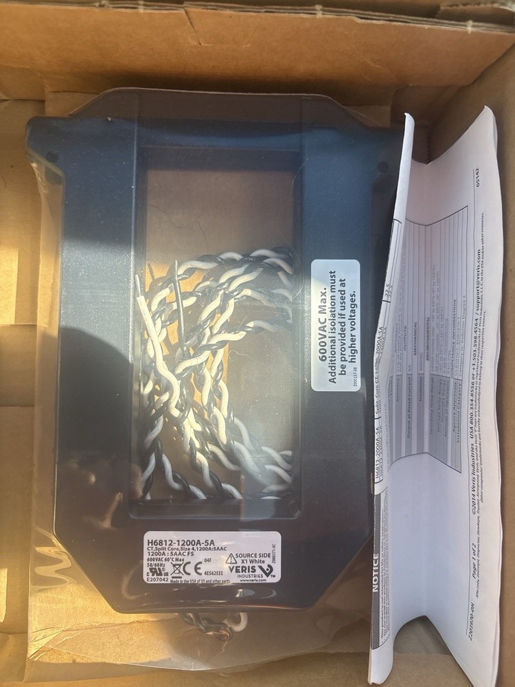 Veris H6812-1200A-5A Split Core Current Transformer 1200A:5A 600VAC CT