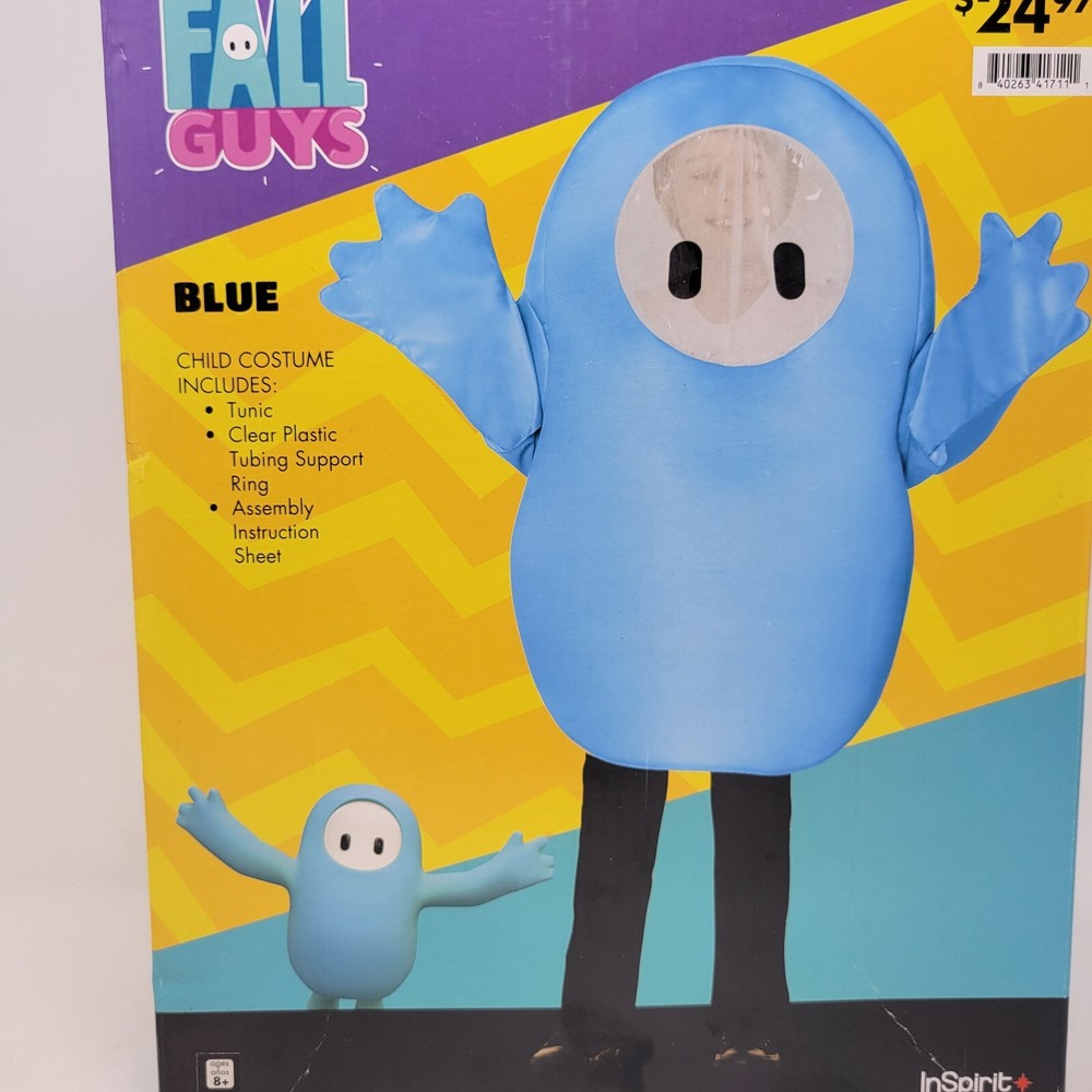 Kids Fall Guys Blue Polyester Tunic Blue Costume - Medium (8)