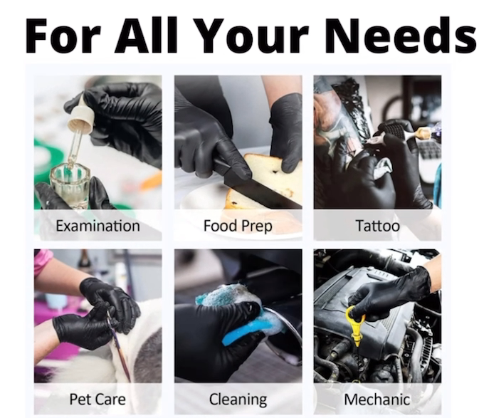 First Glove Black Nitrile Light Industrial Disposable Gloves 3 Mil, Latex Free