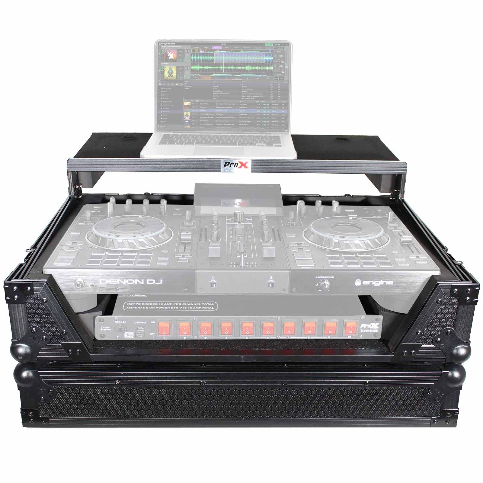 ProX Black Denon Prime 2 System Flight Case with Red TSA Lock