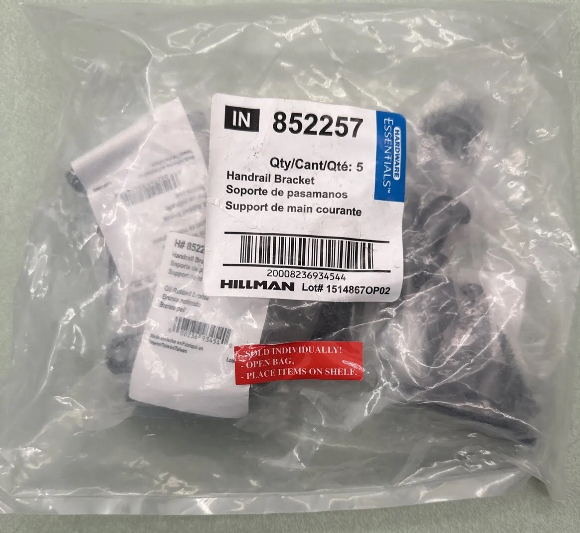 852257 Hillman Handrail Bracket Heavy Duty Oil Rubbed Bronze Sealed Bag Of 5