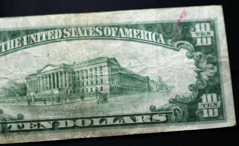 ERROR !!1934-A $10 NORTH AFRICAN SILVER SERTIFICATION, YELLOW SEAL, CIRCULATED,