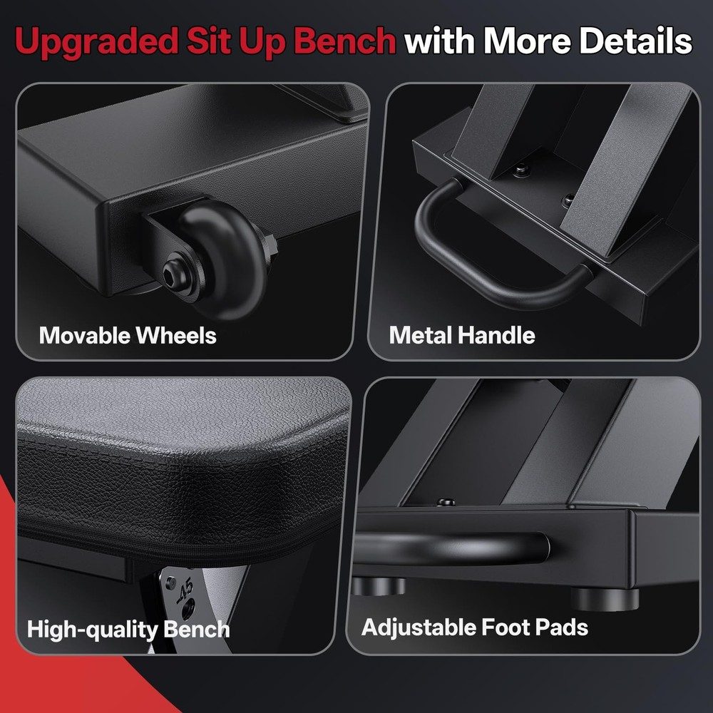Adjustable Sit-Up Weight Bench, 1500 lb Capacity Decline Ab Workout Bench, He...