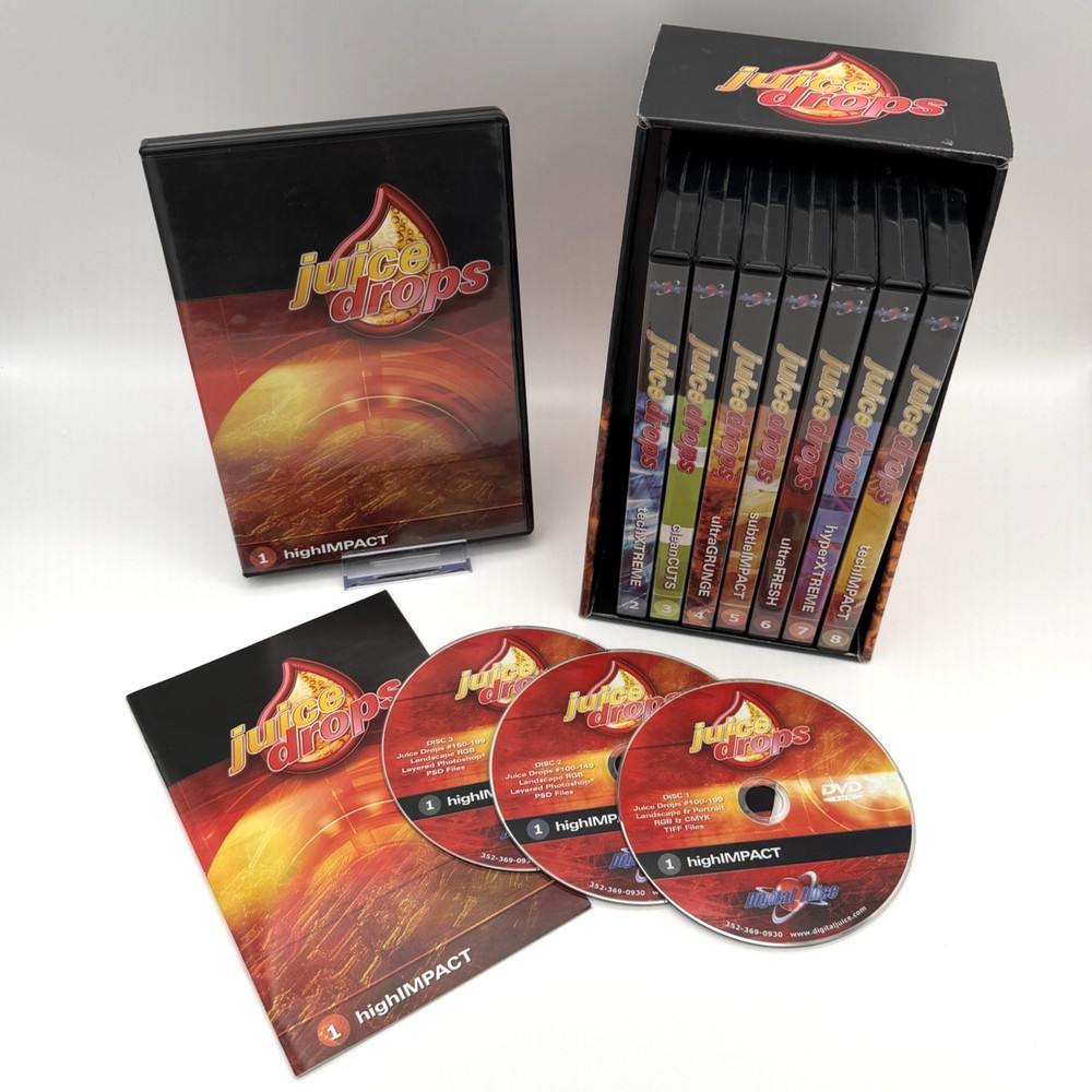Digital Juice Drops Sets 1-8 Layered Photoshop Files & TIFFS ~ 3 Discs Per Set
