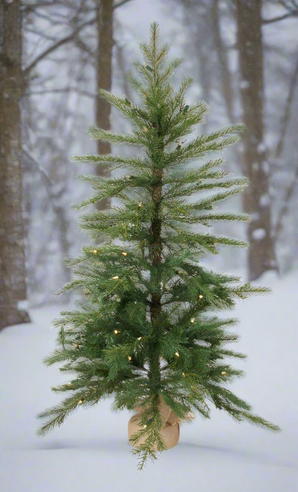 Primitive Rustic 4Ft Christmas Pine Tree Burlap Base Pre Lit