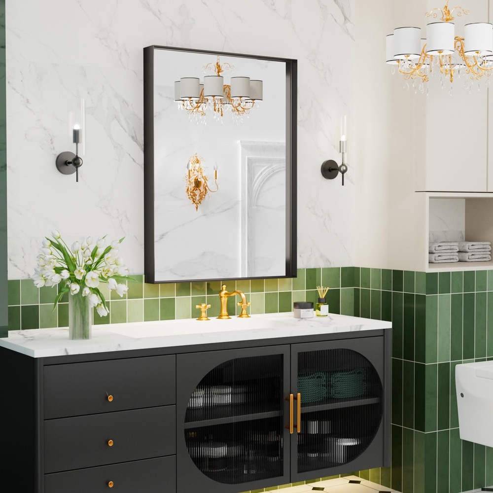 Black Vanity Wall Mirror, 22x 30 Inch Rectangular Bathroom Mirrors for Over S...