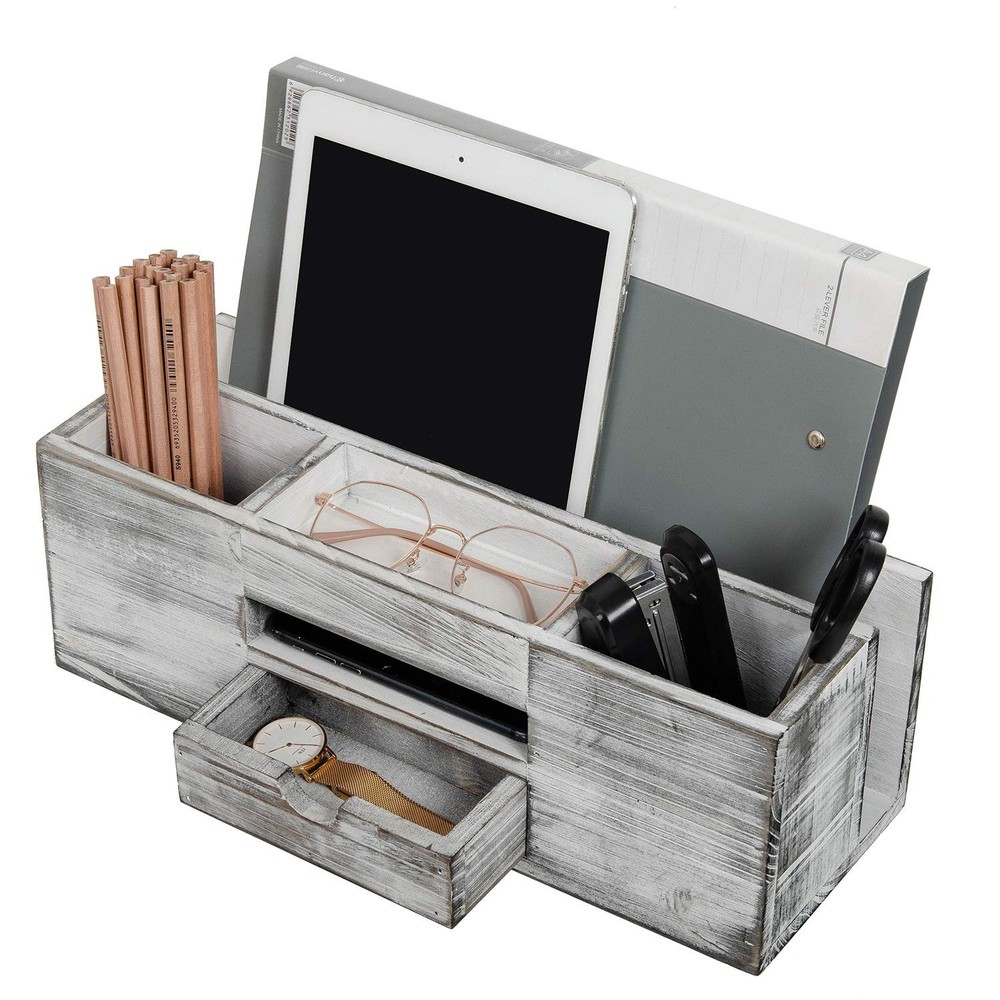 Liry Products Whitewashed Wooden Desktop Organizer Multiple Compartments Rack...