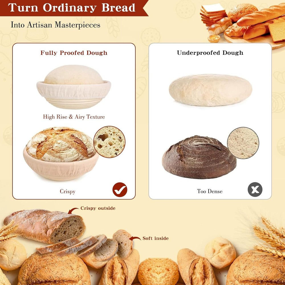 Complete Sourdough Starter Kit 10" Oval & 9" Round Banneton Bread Proofing