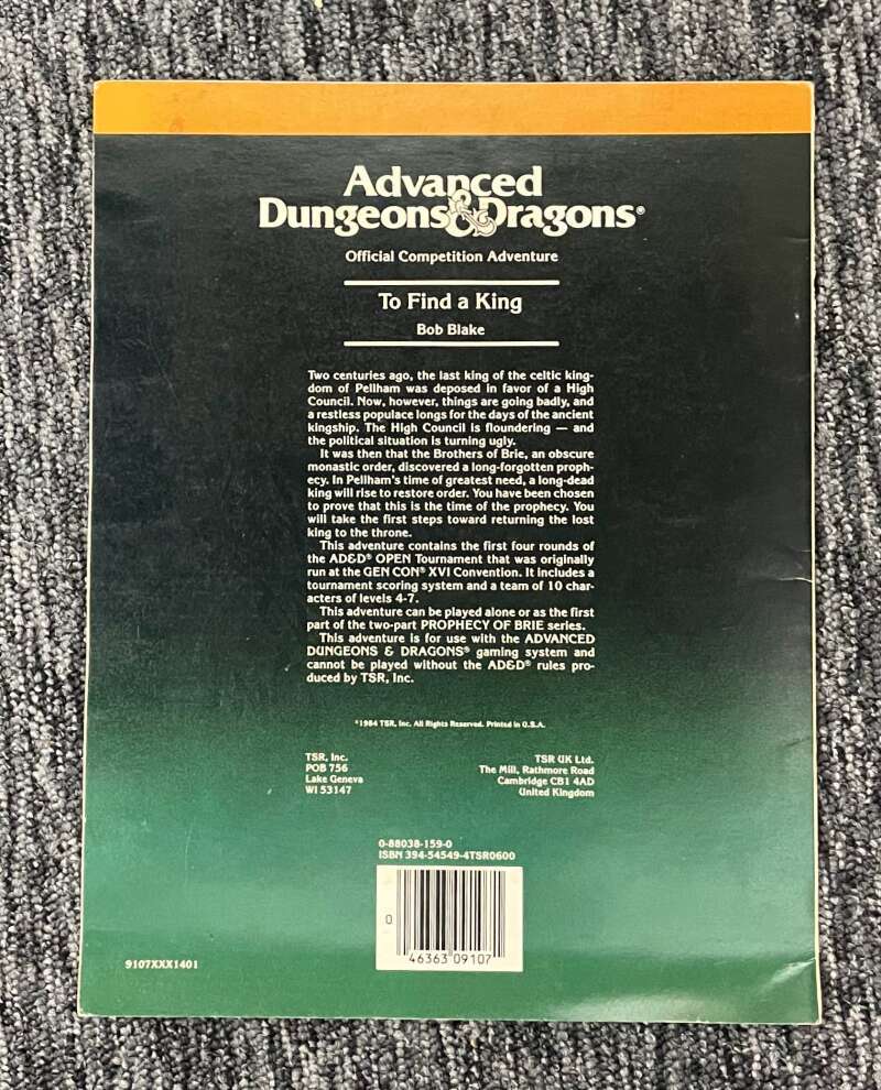 Advanced Dungeons & Dragons Map Only Module C4 9107 AD&D Adventure