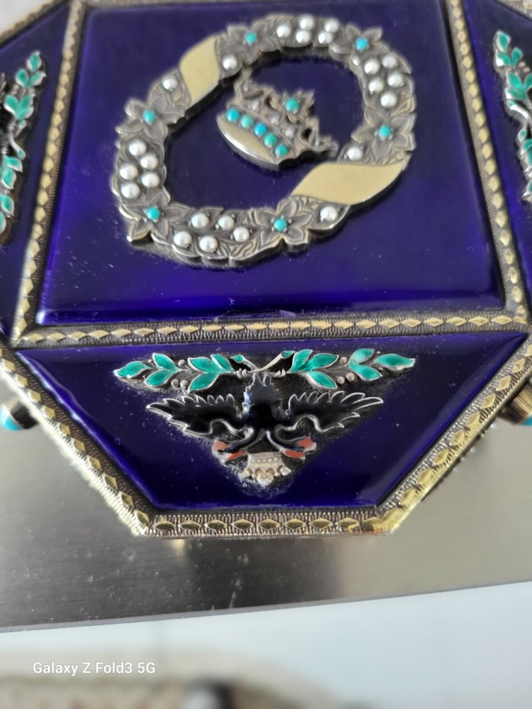 Exceptional Large Antique Austrian Silver Enamel Jeweled Box