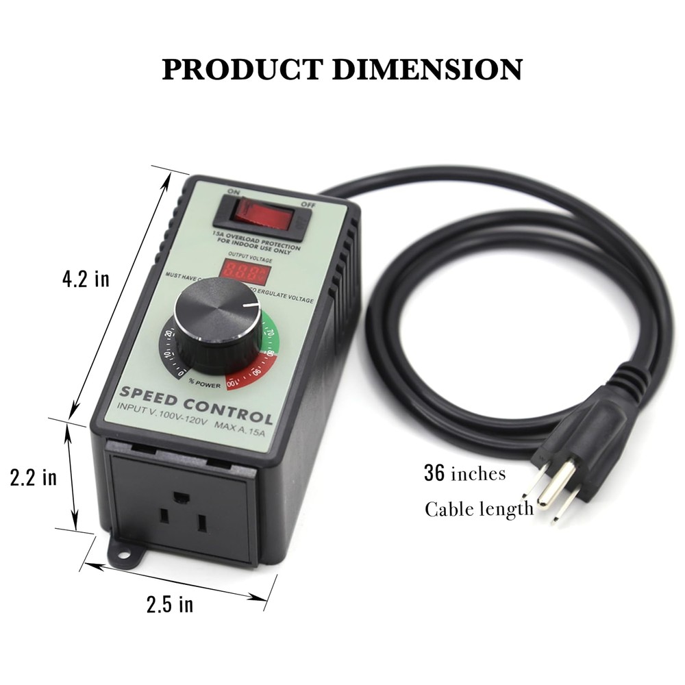 AC Motor Speed Controller 120V 15A 4000W Variable Fan Controller with Protection
