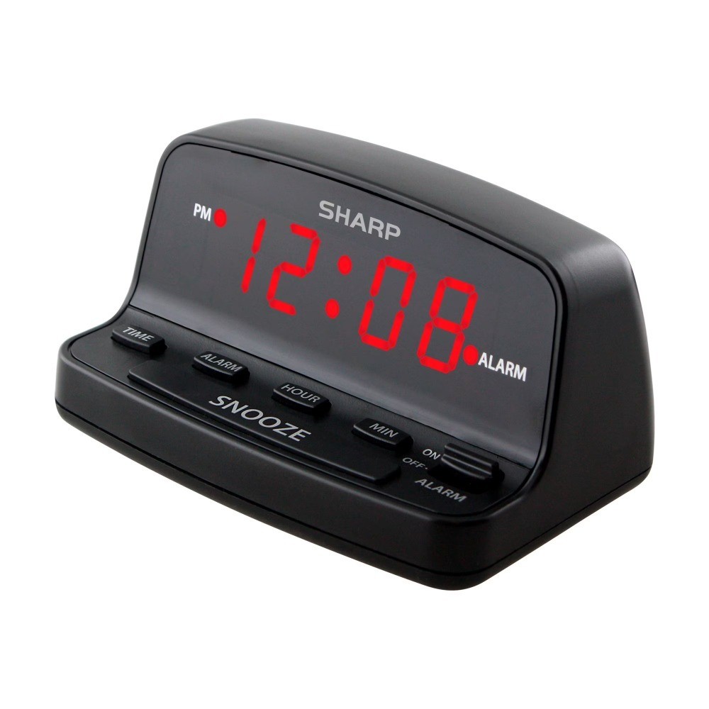 Digital Alarm Clock with Red LED Display Easy Set Keyboard Controls Midnight