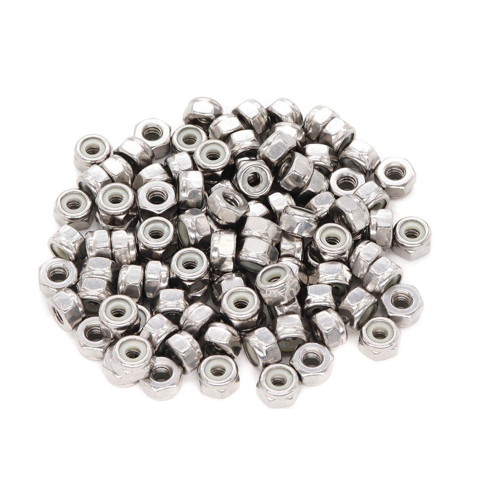 binifiMux 100pcs 10-24 Nylock Self Lock Nuts Nylon 100pcs, Silver Tone