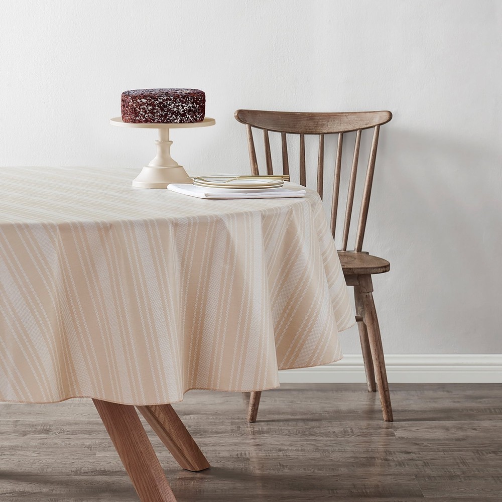 Mainstays Striped Beige PEVA Tablecloth 70" Round