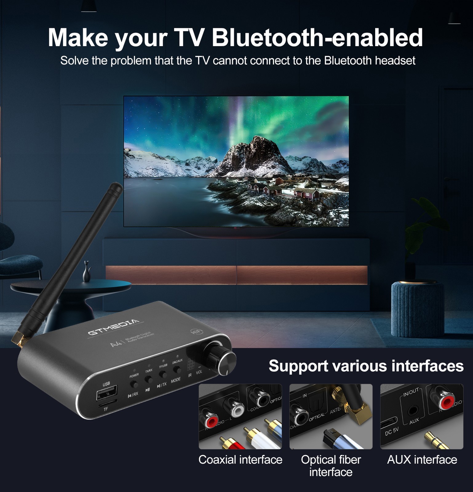 GTMEDIA A4 Hi-Fi Bluetooth v5.1 Audio Receiver COAXIAL OPTICAL Audio Adapter New